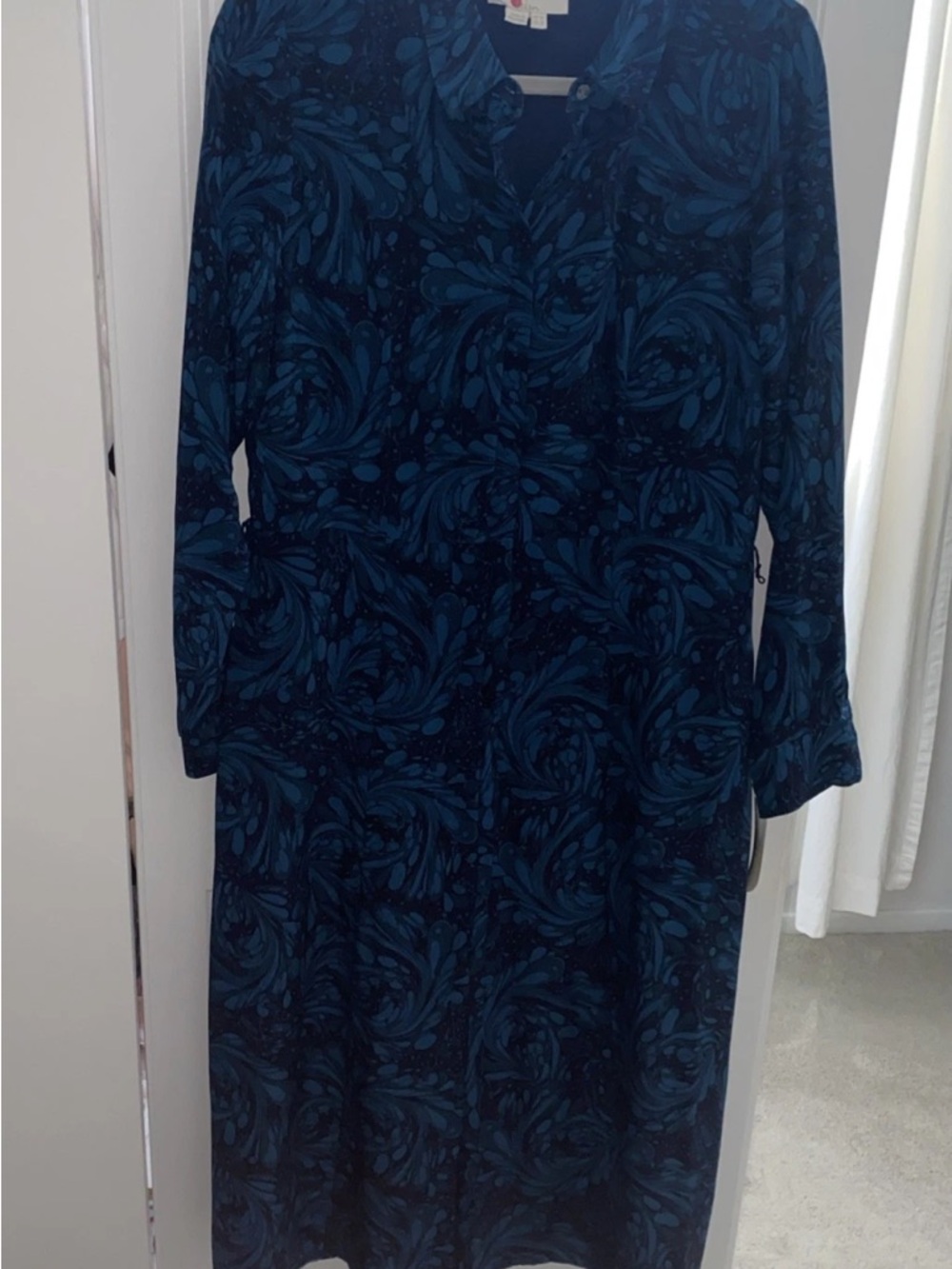BODEN Lemima Silk Shirt MIDI Dress US 12 NO Belt Missing Navy Marbled Dreams - Picture 6 of 14